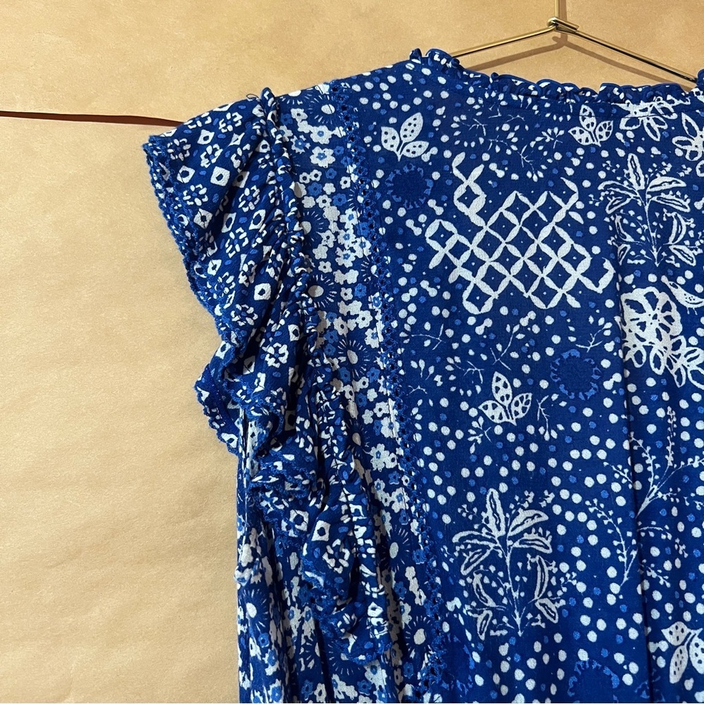 Poupette St Barth | Paulina Midi Dress Ruffle Tiered V-Neck Blue Antibes Size S - Picture 11 of 13